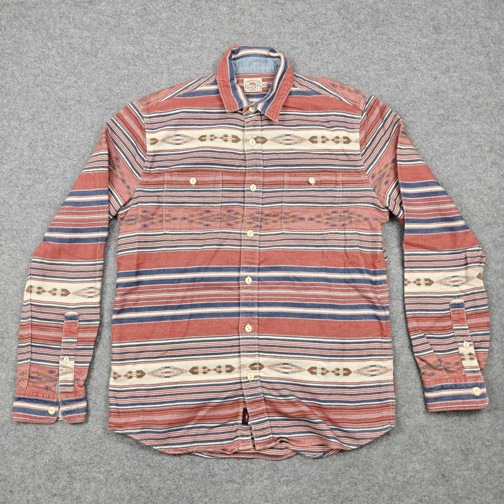 Faherty Flannel Shirt Mens Medium Multicolor Stripe Long Sleeve Button Up Casual